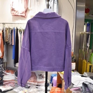 เสื้อแจ็คเก็ตยีนผู้หญิงสีม่วง สไตล์เกาหลี พร้อมส่ง