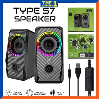 ลำโพงคอม EGA TYPE S7 SPEAKER ลำโพง มีไฟ RGB เชื่อมต่อผ่าน JACK 3.5mm + USB ระบบเสียง Stereo ใช้งานง่าย ประกันศูนย์ 1 ปี