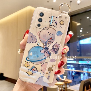 New เคสโทรศัพท VIVO V23 5G 2022 Soft Casing เคส with Wristband Stand Phone Case Balloon Girl Cartoon TPU Phone Protective Cover