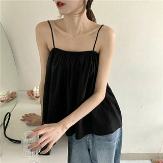 NEW เสื้อสายเดี่ยว เสื้อกล้ามสาวอวบ เสื้อสายเดี่ยวสาวอวบ hipster temperament vacation solid color camisole womens summer thin loose slimming and all-matching topเดรสเกาหลี