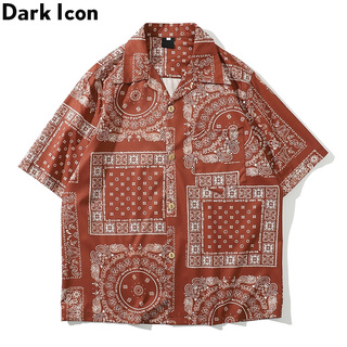 เสื้อเชิ้ต พิมพ์ลาย Dark Icon Bandana สไตล์วินเทจ ฮาวาย สําหรับผู้ชาย