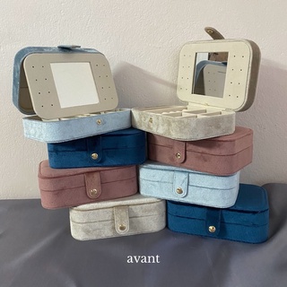 Avantgarde.bkk 🧇 Waffle velvet jewelry box กล่องใส่เครื่องประดับ มีที่เก็บสร้อยและกระจกคุ้มม