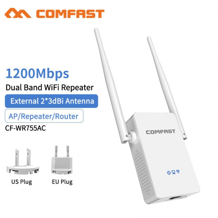 เครื่องกระจายสัญญาณ WIFI COMFAST WR755AC 1200Mbps Wifi Repeater Dual Band Wifi Signal Amplifier Wire