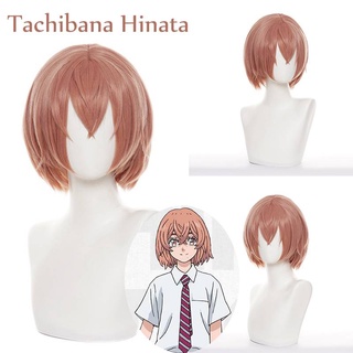 Tokyo Revengers - Tachibana Hinata วิกผมสั้นสีชมพูสีส้มสําหรับแต่งคอสเพลย์ปาร์ตี้ฮาโลวีน