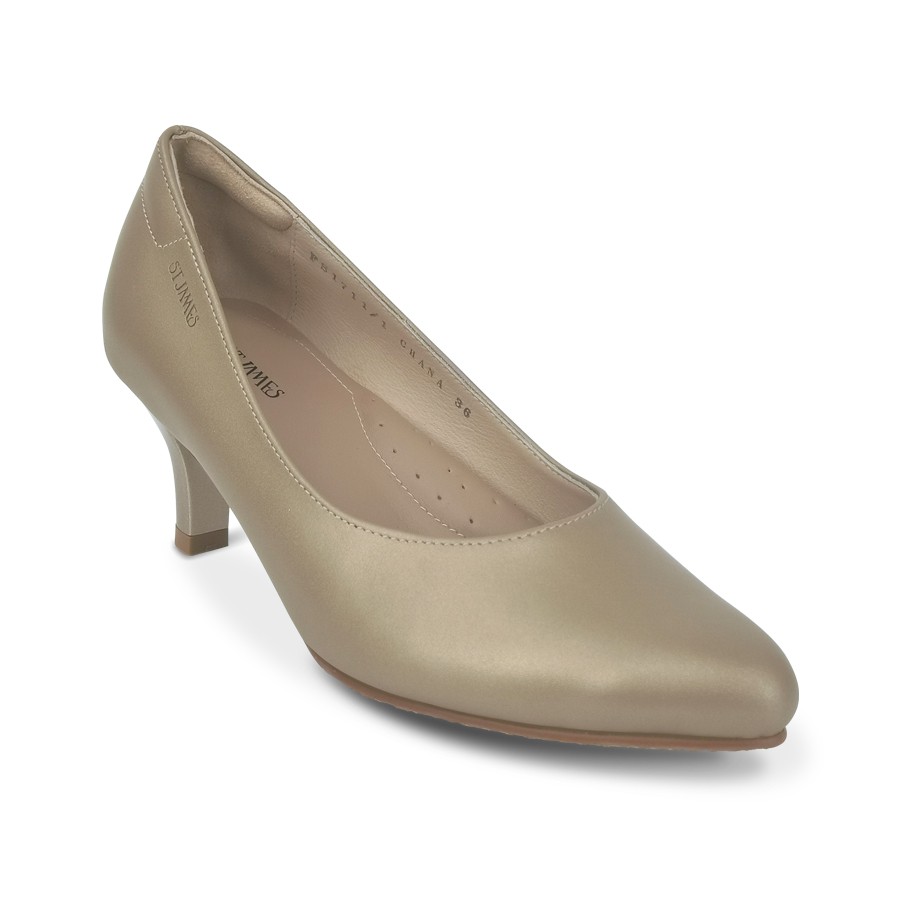 ST.JAMES รองเท้าหนังแท้ หัวแหลม/รองเท้าทำงาน ส้น 2.5 นิ้ว รุ่น CHANA สี P.L GOLD | รองเท้าคัทชูผู้หญิง