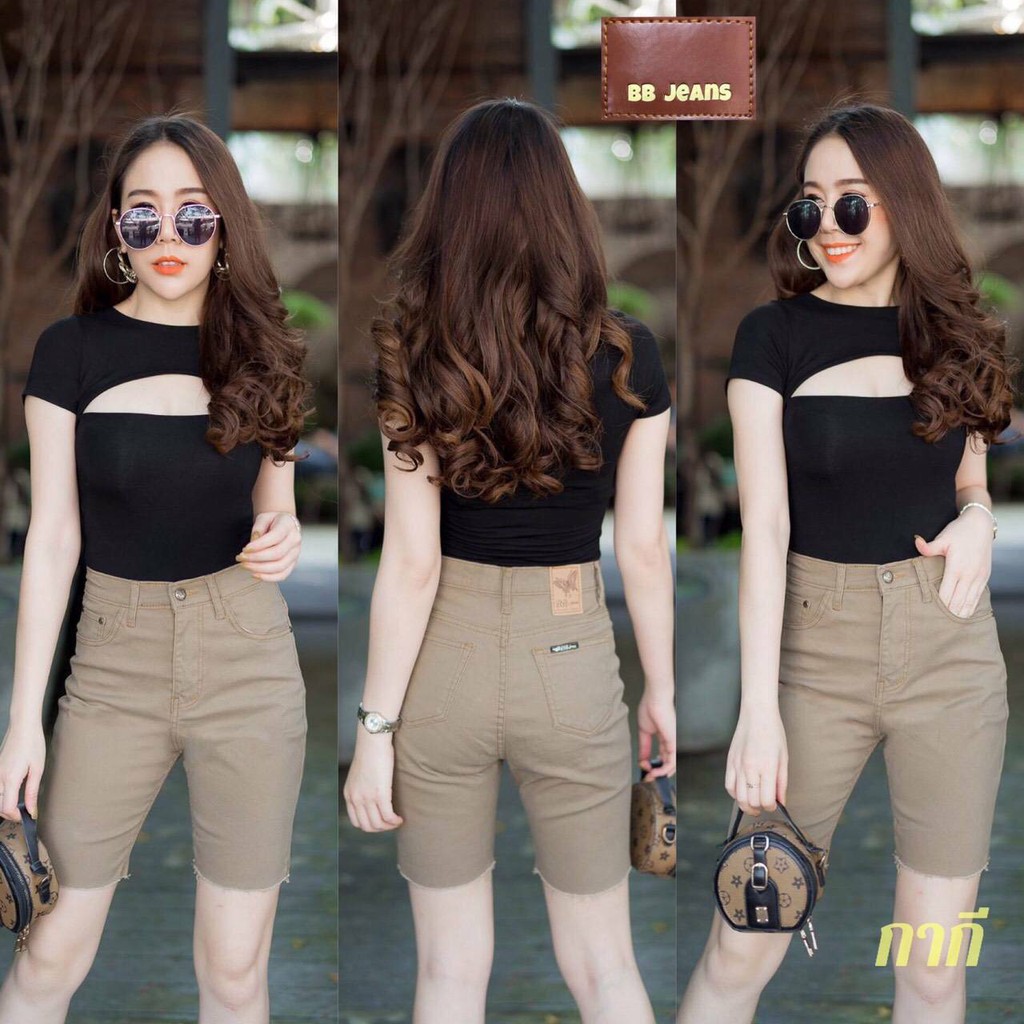 New ! การเกงยีนส์ผู้หญิงขาสั้น ยีนส์แฟชั่นขาสามส่วน A015