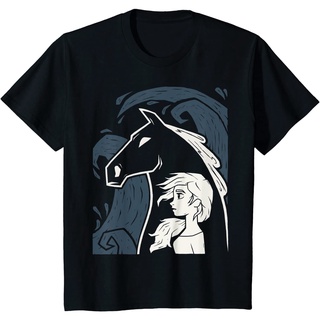 เสื้อยืดผ้าฝ้ายพรีเมี่ยม เสื้อยืด พิมพ์ลาย Disney Frozen 2 Elsa Water Horse Portrait