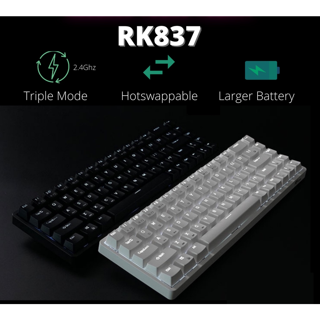 คีย์บอร์ดไร้สาย Royal Kludge 68Key RK837 RKG68 Backlit Bluetooth 2.4G Wireless Wired Rechargeable Me