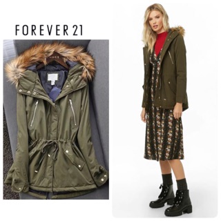 เสื้อกันหนาว ฮู้ดเฟอร์ แบรนด์ FOREVER21 (ขนเฟอร์ถอดได้คะ) WY577