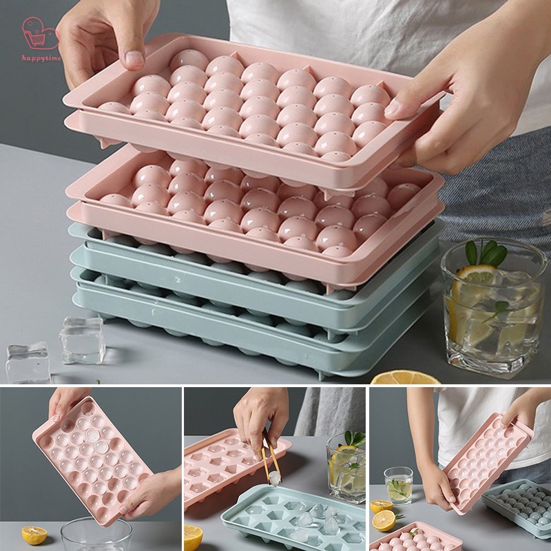 【สินค้ามีจำหน่าย】 Cube Tray with Lid Cute Ice Tray Easy Release Ice Maker Tea Liquor Sweet Ice Cream Durable with Holes HT