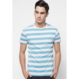 เสื้อยืดลายทางแขนสั้น สีขาว - สีฟ้า SKELLY SURF STRIPE TEE BLUE