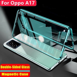 เคสโทรศัพท์มือถือกระจกนิรภัย แบบแข็ง สองด้าน กรอบโลหะ กันกระแทก สําหรับ Oppo A17 K A17K A 17k A78 A58 A98 A 78 A 58 A 98 A1 pro A1pro