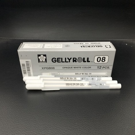 ปากกาเจล สีขาว กล่อง12แท่ง SAKURA GELLY ROLL WHITE  GEL PEN หัว 0.8 mm. (12แท่ง/กล่อง)