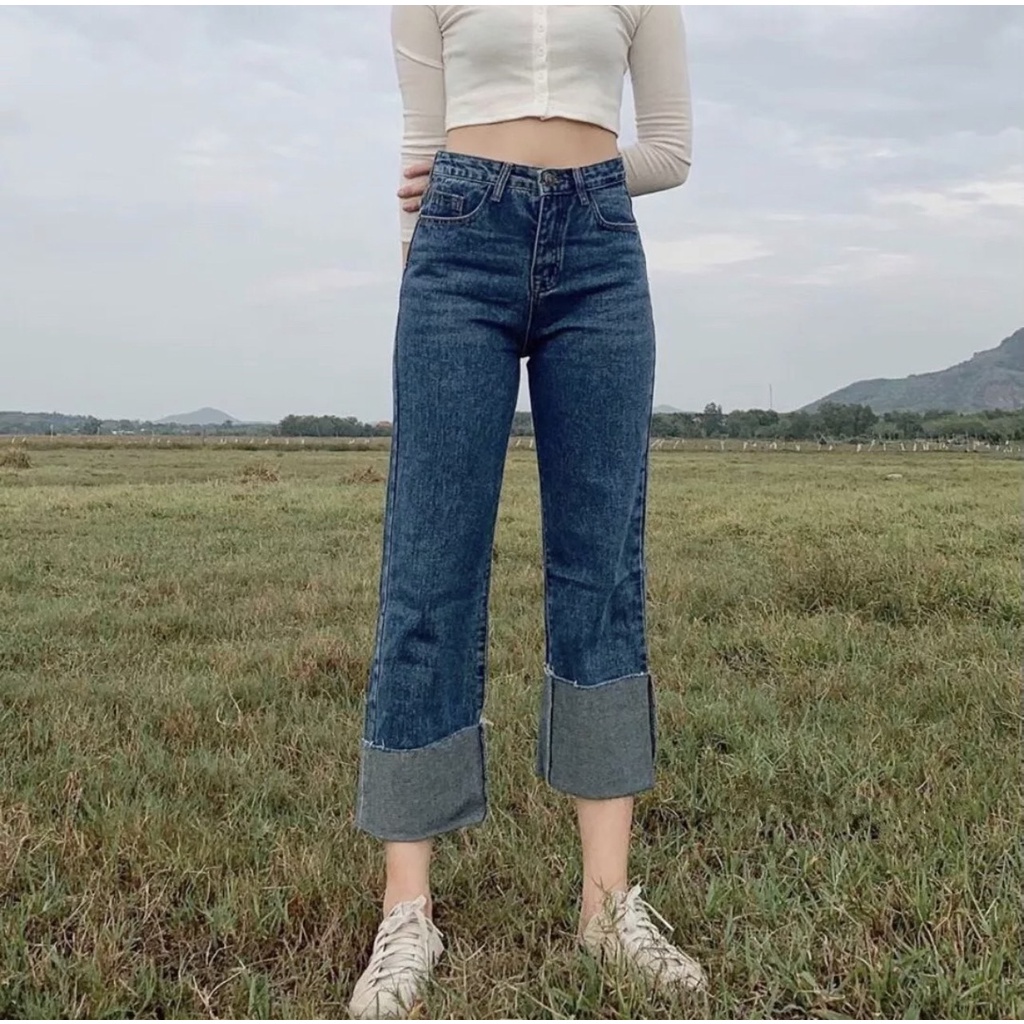 TwiceJeans ยีนส์ทรงกระบอก ขาตรง วินเทจ เอวสูง เรียบ ผ้ายีนส์ไม่ยืด สียีนส์สโนว
