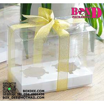 กล่องคัพเค้กpvc 2 ช่อง+ฐานรองสีขาว ขนาด18*9*10cm （CC211）