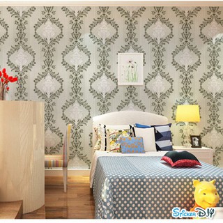 Wallpaper sticker วอลเปเปอร์แบบกาวในตัว ลายหลุยส์ สไตล์S สีเขียว (หน้ากว้าง 45cm.xยาว 10m.)