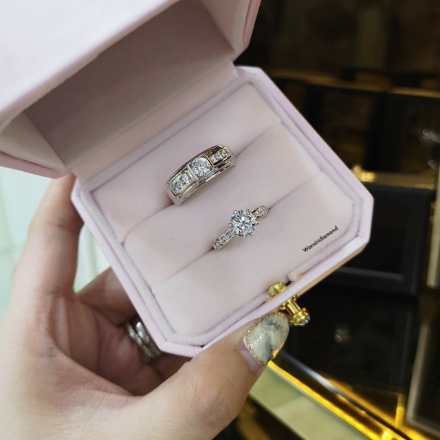 แหวนเพชรคู่ เพชรสังเคราะห์ เหลี่ยม(H&A) นำเข้าเพชรเอง โรงงานทำเพชรแท้กว่า30ปี