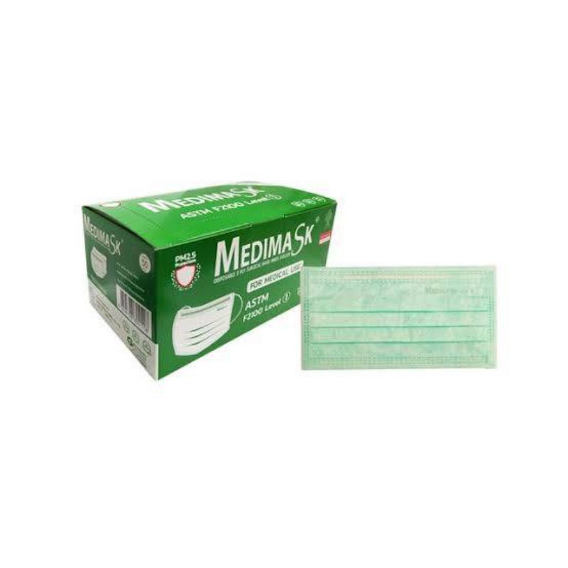 หน้ากากอนามัย Medimask สีเขียว กล่องละ50ชิ้น