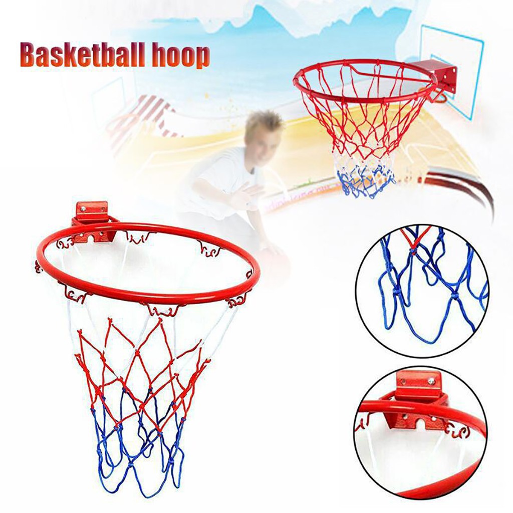 Hanging Basketball Wall Mounted Goal Hoop Rim with Net Screw for Outdoors Indoor 