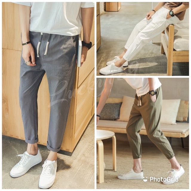 พร้อมส่ง กางเกงขายาวผ้าฝ้าย สไตล์เกาหลี เรียบหรู