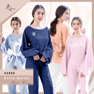 ARINDA Extra Butter Top 2600 : เสื้อปลายแขนพอง แต่งโบว์ผ้าแก้วออแกนดี้