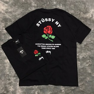 [S-5XL] เสื้อยืด พิมพ์ลาย Stussy Rose Manhattan พรีเมี่ยม สีดํา