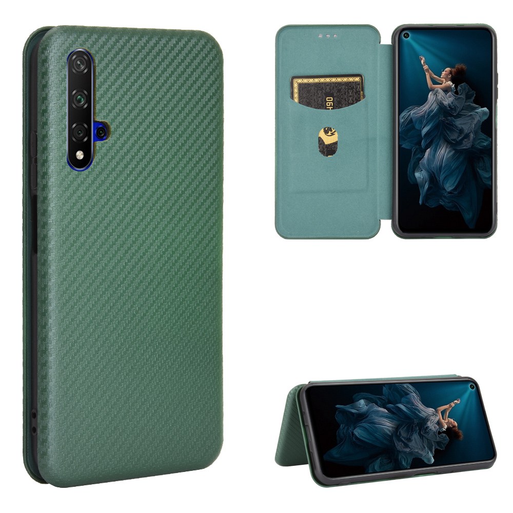 Luxury Carbon Fiber PU Leather Casing Huawei Nova 5T Magnetic Flip Cover Huawei Honor 20 Wallet Case Card Holder Stand