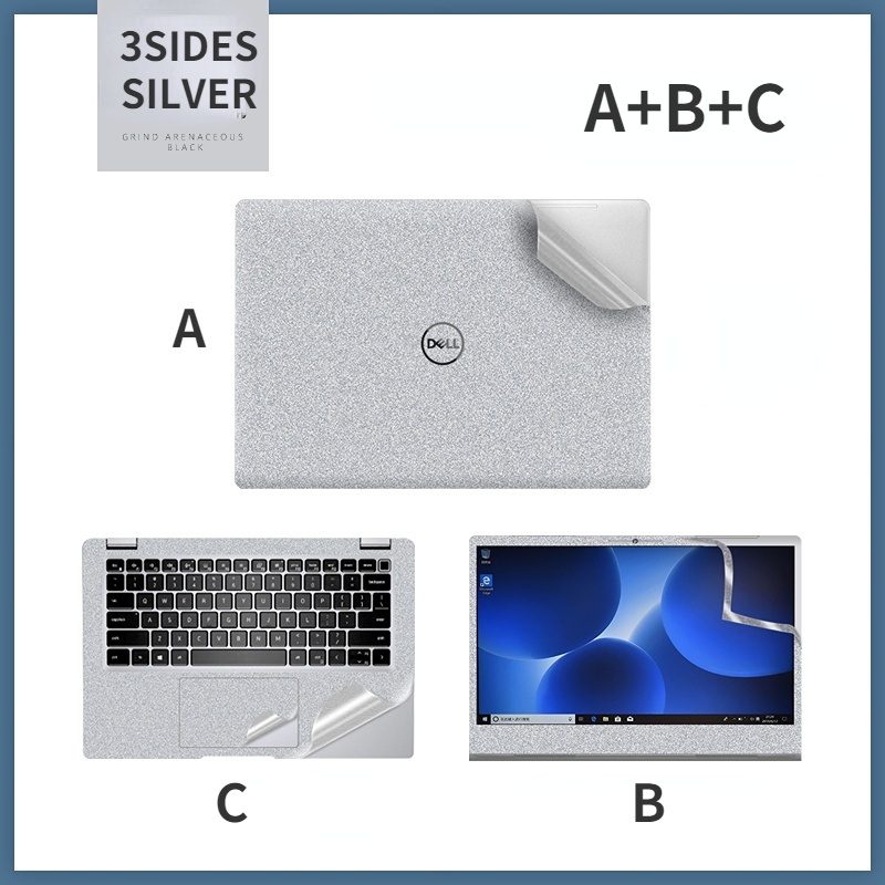 สติกเกอร์ ผิวด้าน สีเงิน 3 ด้าน ถอดออกได้ สําหรับแล็ปท็อป dell inspiron 3515 5501 5510 5515 5410 3511 5508 XPS13 7390 g5 5500 vostro 3510 3501 latitude 3410 14 นิ้ว 15.6 นิ้ว 13 นิ้ว