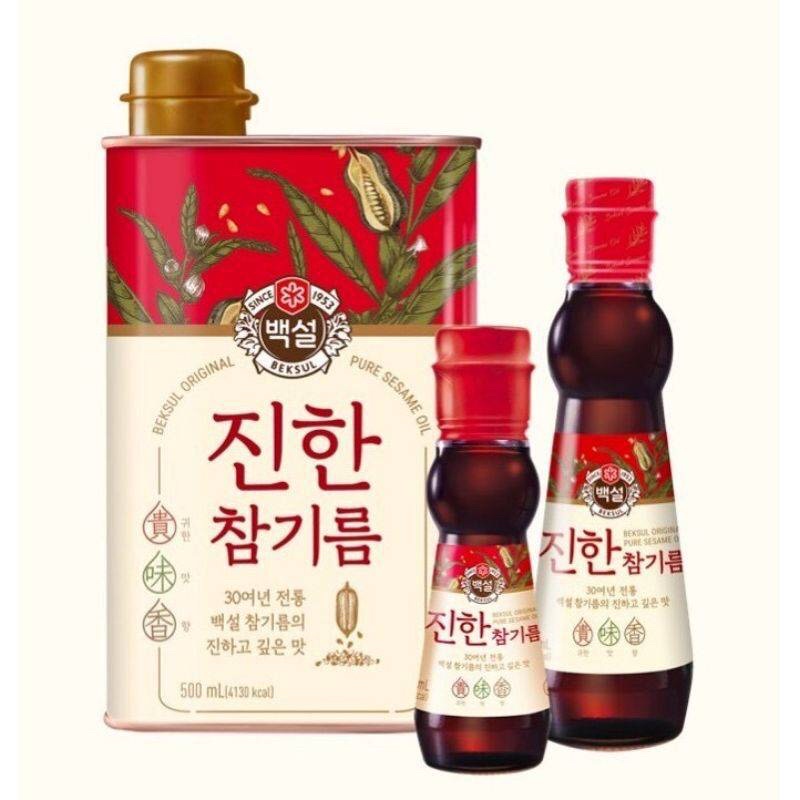 CJ Sesame Oil น้ำมันงาแท้จากเกาหลี ตรา ซีเจ สินค้าเกาหลีแท้ 100%น้ำมันงาคั่ว 백설 참기름 50ml,320ml,500ml