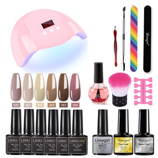 LIMEGIRL ชุดยาทาเล็บเจล 54W เครื่องเป่าเล็บยูวี 8ml สีเจล 6 ขวดชุดเล็บเจล