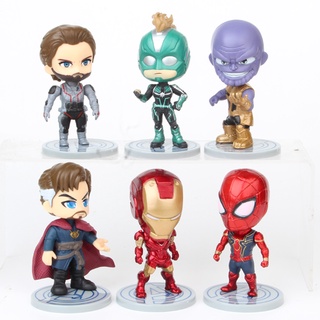 ตุ๊กตาฟิกเกอร์ Captain Marvel Avengers Doctor Strange Iron Man Superheroes Hulk Spiderman 6 ชิ้น