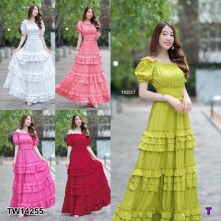 G14255 Maxi Dress เดรสยาว เปิดไหล่ แขนตุ๊กตา