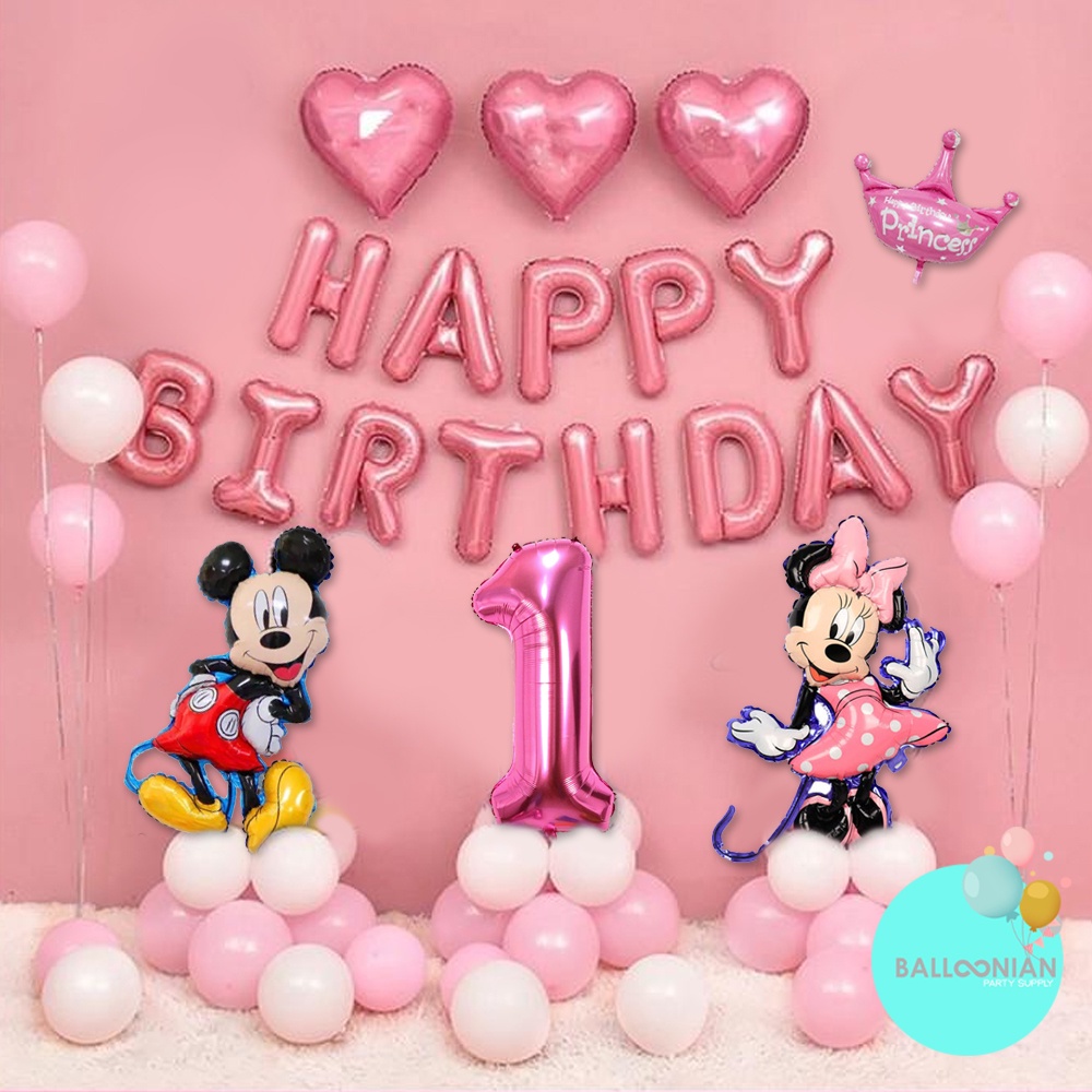 MICKEY & MINNIE STAR LOVE DECORATION SET/เด็กวันเกิด DECORATION/MICKEY MINNIE FOIL BALLOONS/HAPPY BIRTHDAY BACKDROPATION