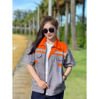 เสื้อช็อปแขนสั้น สีเทาส้ม เนื้อผ้าดี