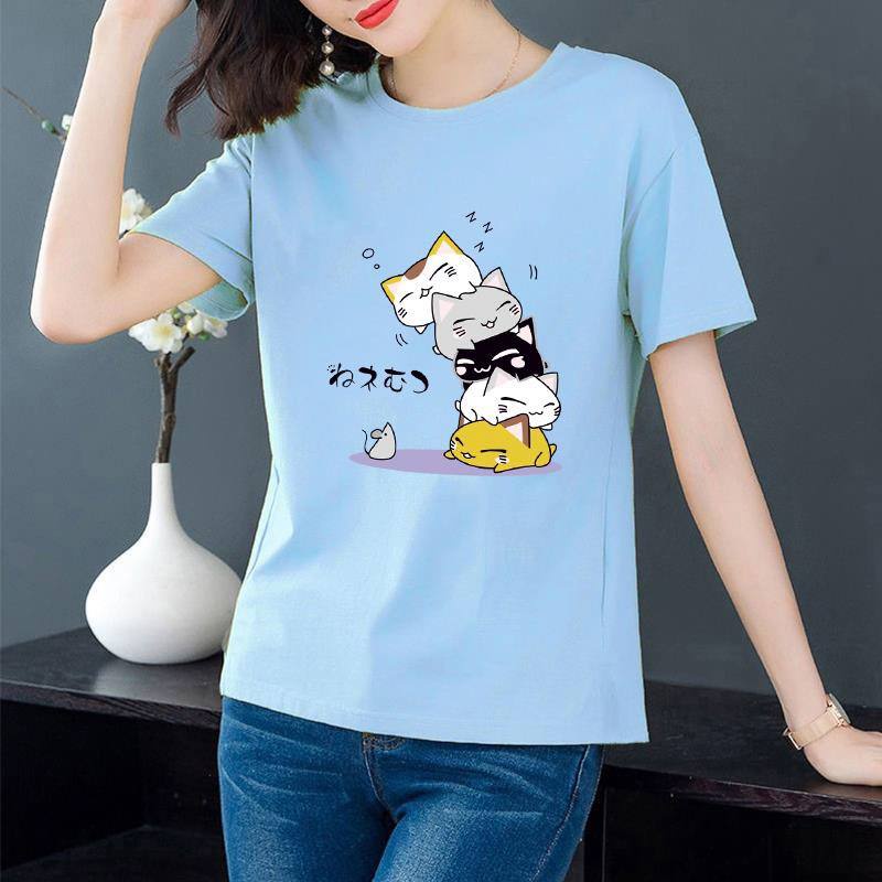รุ่น124 NEW ลายมาใหม่ เสื้อแฟชั่นผู้หญิง แขนสั้นลายพิมน่ารักๆ สไตล์เกาหลี สวมใส่สบาย