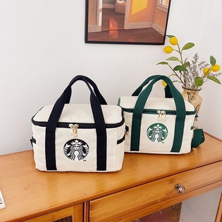 【Uhome】 พร้อมส่ง Starbucks กระเป๋าผ้าแคนวาส กระเป๋าถือ ใส่กล่องอาหารกลางวัน แบบพกพา เดินทาง