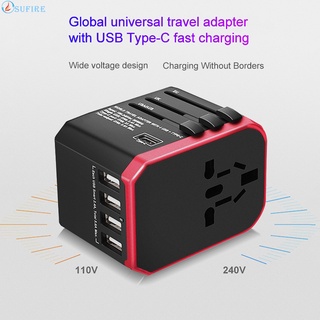 อะแดปเตอร์ปลั๊ก UK US EU AUS 4 ช่องเสียบ USB สําหรับเดินทาง