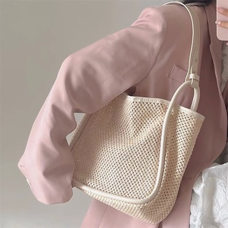 มาใหม่ พร้อมส่ง💖 กระเป๋าสาน สไตล์เกาหลี กระเป๋าสานสีอ่อน สะพายข้าง มินิมอล