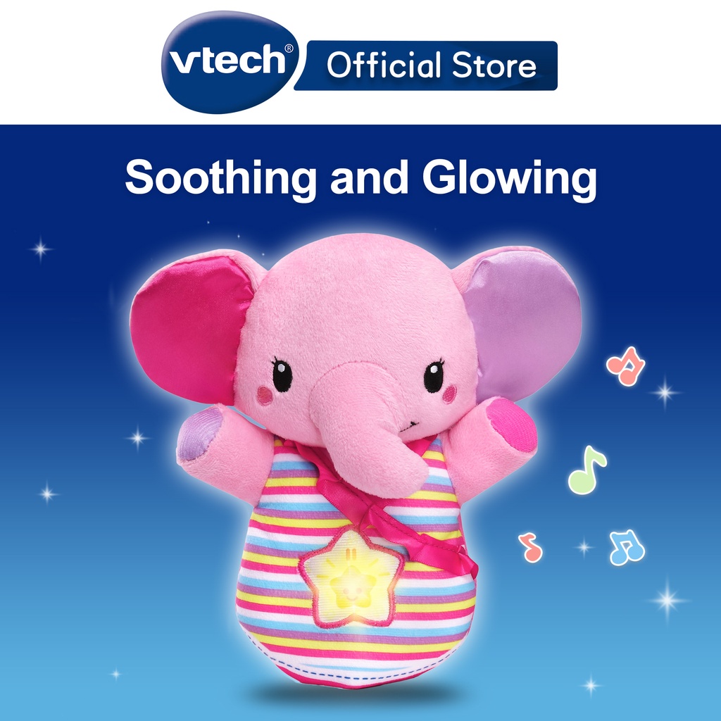VTech วีเทค โมบาย ตุ๊กตาช้าง กล่อมนอน พุงนุ่ม เสียงเพลง ของขวัญเด็ก (สีชมพู) 0 3 6 9 เดือน Soothing Glowing Elephant