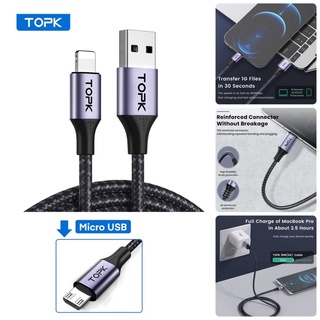 TOPK AN10 สายชาร์จ Micro USB ไนลอนถัก สำหรับ iPhone Sumsung Huawei Xiaomi อื่นๆ