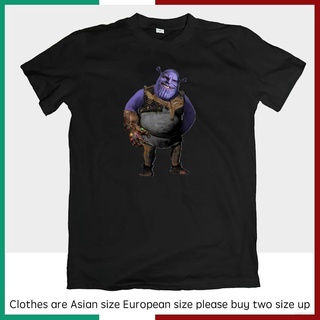 เสื้อยืดลําลอง แขนสั้น คอกลม พิมพ์ลายภาพยนตร์ The Avengers Shrek Thanos เรียบง่าย สําหรับผู้ชาย และผู้หญิง