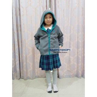 เสื้อกันหนาวแบบมีหมวกฮู้ดสำหรับเด็กชาย - เด็กหญิง Double-sided fleece hooded jacket (Army Green, Grey)