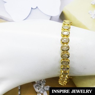 Inspire Jewelry สร้อยข้อมือพลอยเม็ดรูปไข่ งานจิวเวลลี่  ความยาว 18cm พลอยวิ้งเจิดจรัส