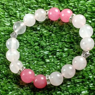 สร้อยข้อมือ หินแท้ rose quartz &amp; พิงค์โอปอล ขนาด 10 มิล *ส่งฟรี*