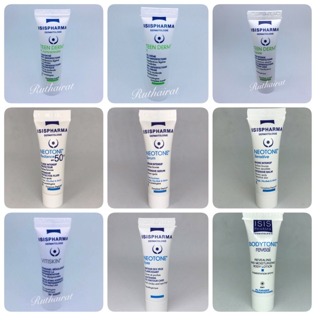 รวมขนาดทดลอง ISISPHARMA TEENDERM/NEOTONE/VITISKIN/AHA/SENSYLIA/UVblock/UNITONE