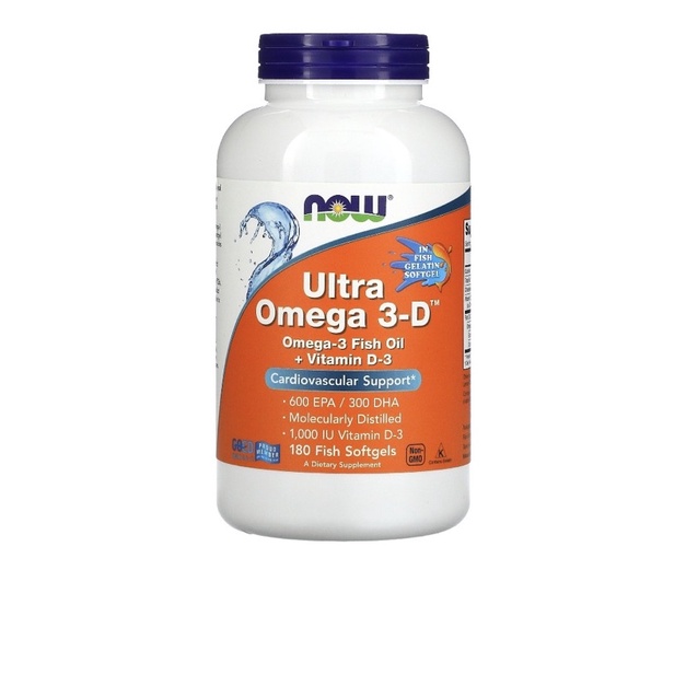 Now Foods น้ำมันปลา Ultra Omega 3 D 180 เม็ด หมดอายุ 2028