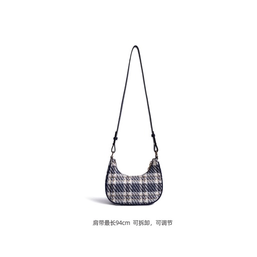 พร้อมส่งจากไทย กระเป๋าสะพายไหล่แบบผ้าลายสก็อตขอบหนังสีน้ำเงิน S043 ราคา ถูกที่สุด ดีลบีเคเค แกลเลอรีภาพที่ 6