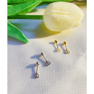 163_goodgift_station - s925 sterling silver Love Screw Stud Earrings ต่างหูเงินแท้ s925 รูปหัวใจ แป้นหลังเป็นแบบหมุนบอล