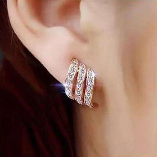 ต่างหู Fashion Gold Color Korean Style Simple Crystal Stud Earrings For Women Wedding Jewerly  - 1 คู่