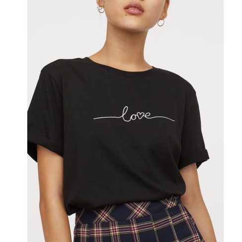 เสื้อยืด LOVE - W2T715 - HoCha89 - 4C ผ้าคอตตอนมีสายคล้องคอ สินค้าคุณภาพสูง (ภาพจริง)